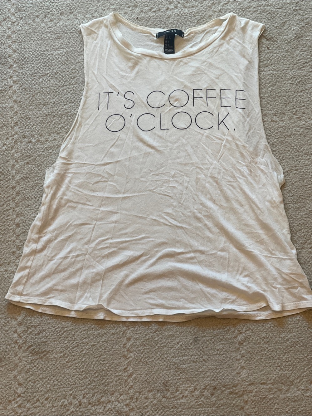 Forever 21 White Graphic Tank "It's Coffee O'Clock"